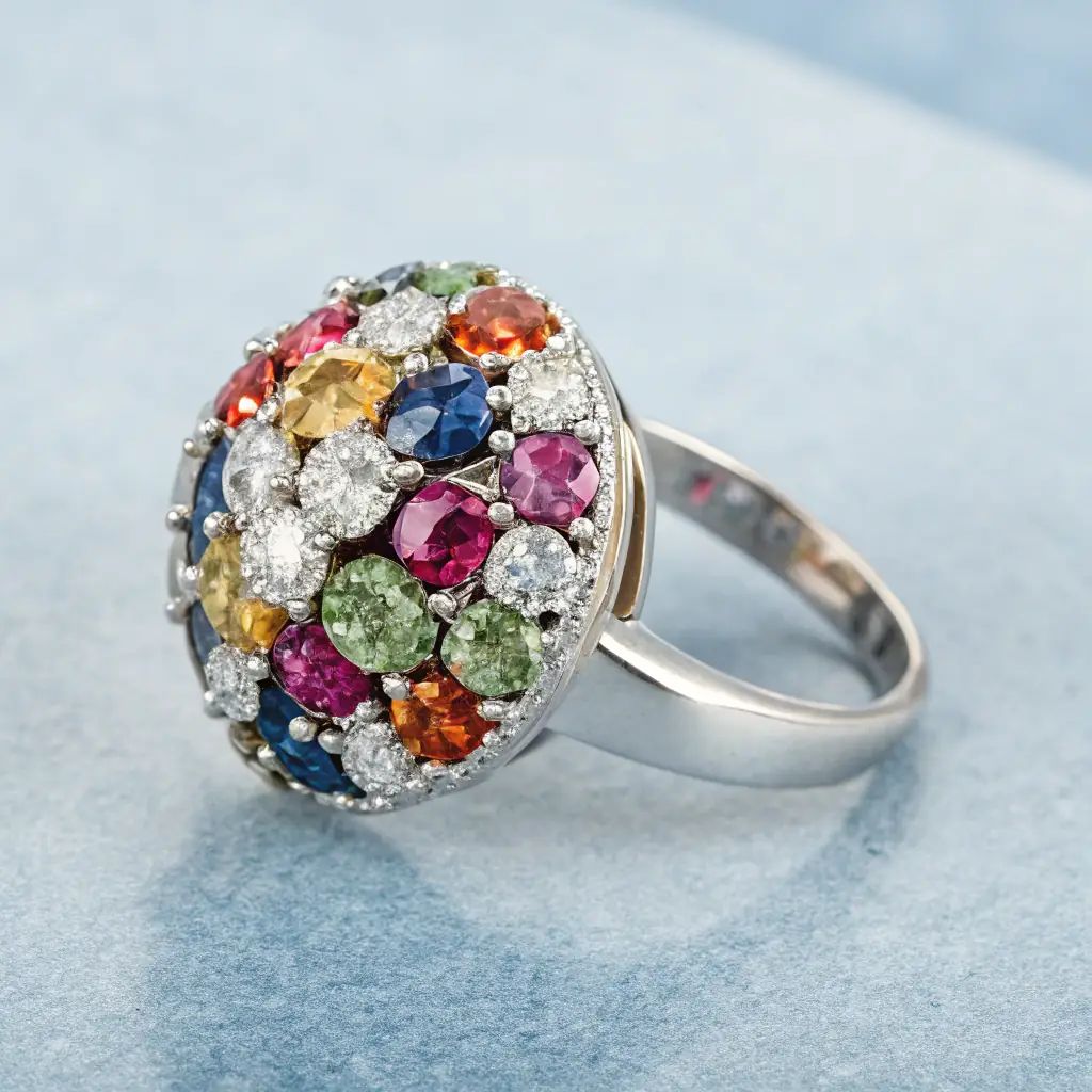 Anel de Cocktail com Pedras Coloridas