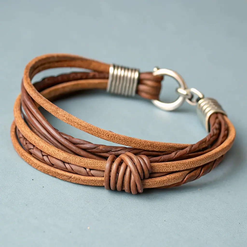 Pulseira Envolvente de Couro Rosa Claro